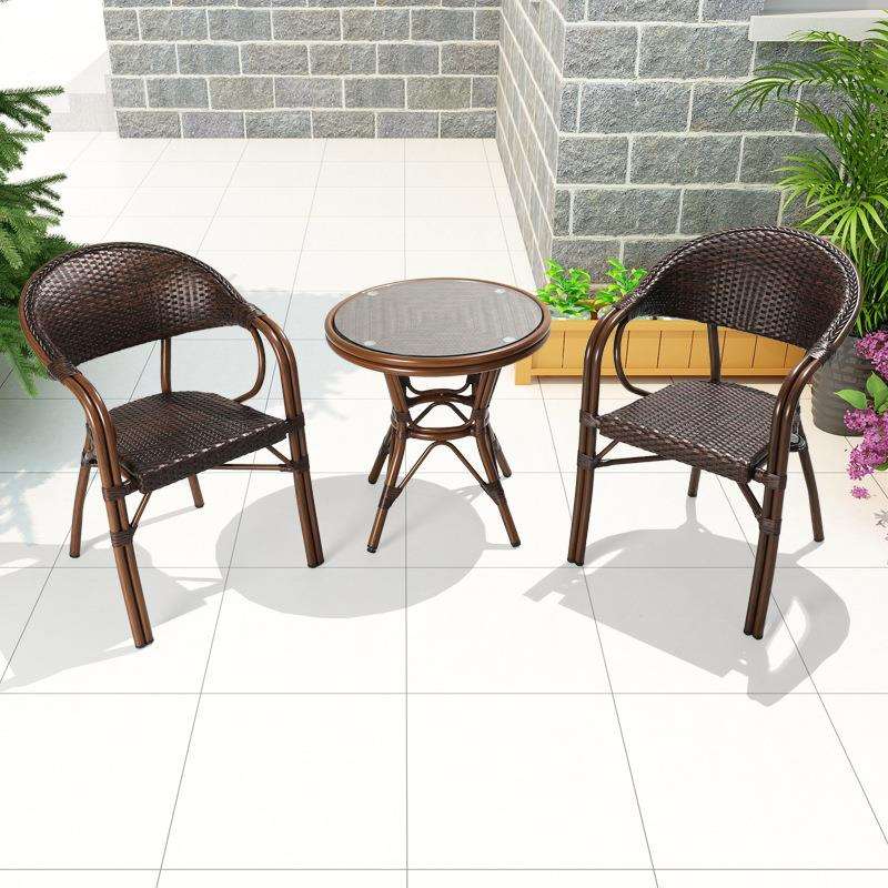 阳台小桌椅现代简约藤椅三件套组合休闲桌椅室外花园藤编家用茶几