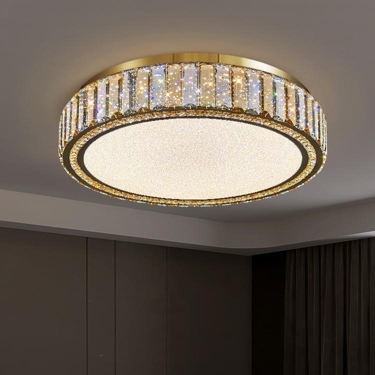 轻奢圆形水晶吸顶灯现代简约别墅主卧餐厅长方形客厅LED灯质感好