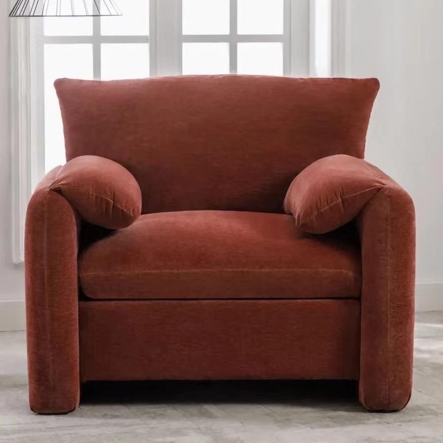 弯耳懒人沙发|现代简约单人布艺沙发简约大小户型奶油风橘色绒布