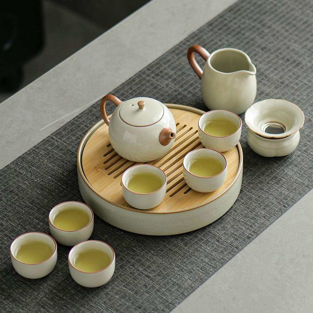 2025盖碗茶杯整套茶盘泡茶壶新款办公室茶具套装家用喝茶功夫汝窑