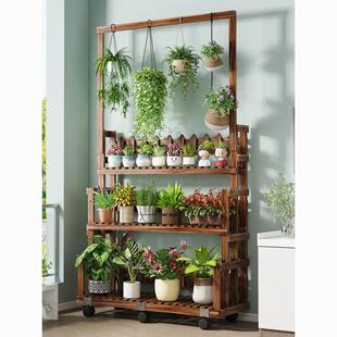 花架子置物架阳台多层移动室内客厅落地式实木防腐木2023新款家用