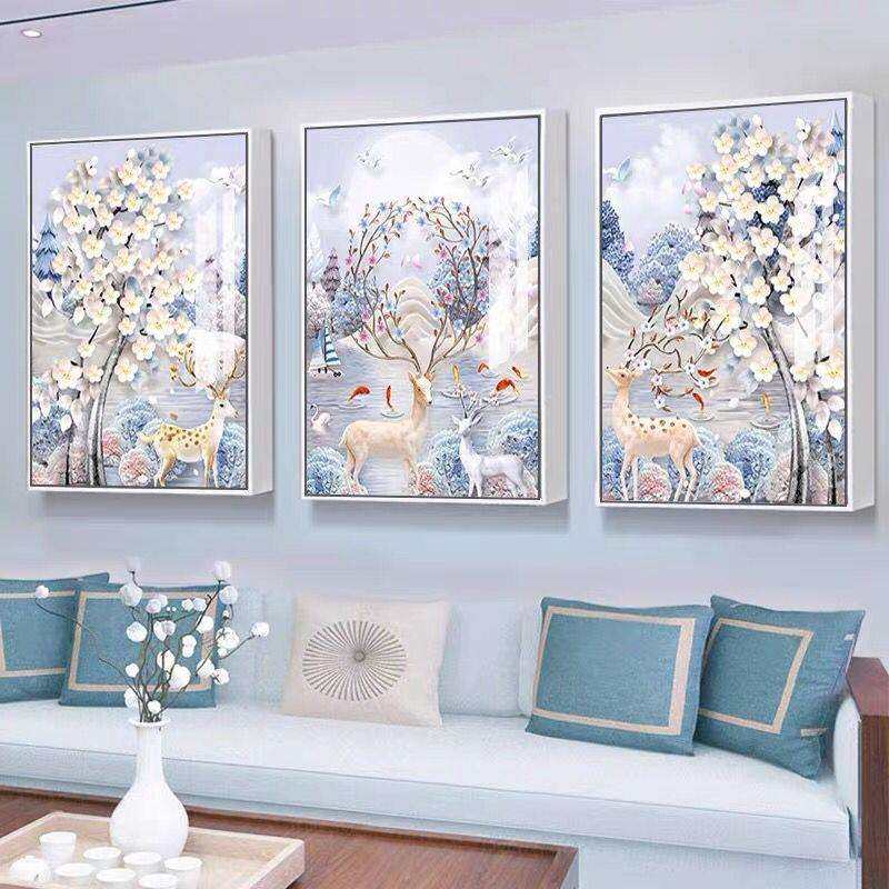 5d钻石画2025新款发财树麋鹿三联画十字绣简约现代点贴钻水晶2025