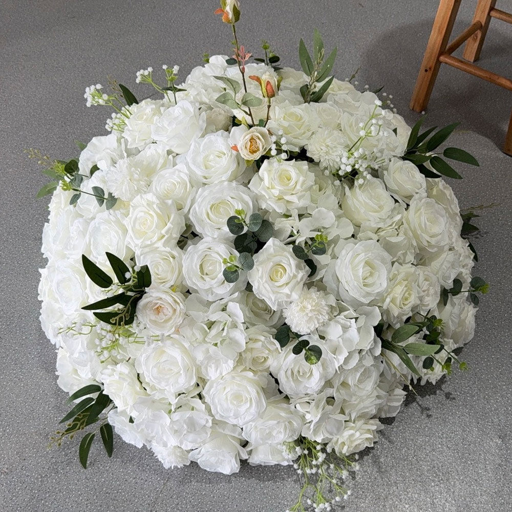 新款80CM白色花球仿真花婚礼舞台布置仿真花餐桌客厅展厅装饰繁花