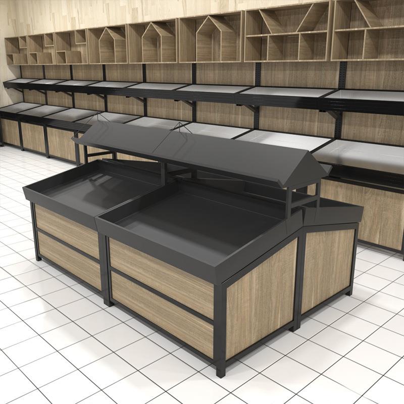 水果蔬菜货架超市便利店单层多层钢木展示架百果园钱单面双面