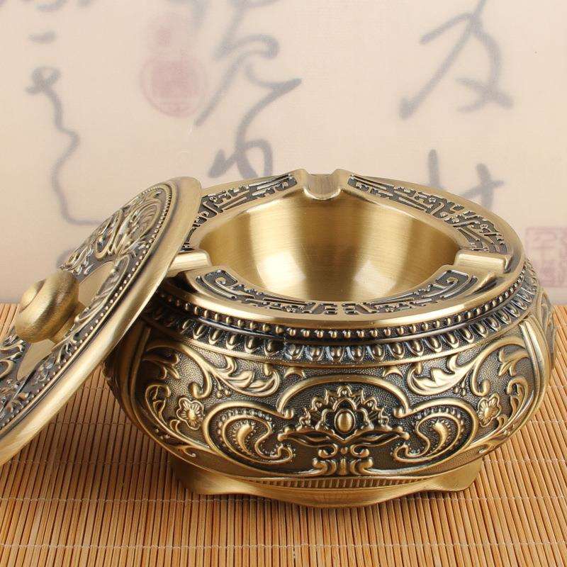 欧式轻奢烟灰缸带盖卧室防飞灰家用创意个性潮流客厅复古青铜烟缸