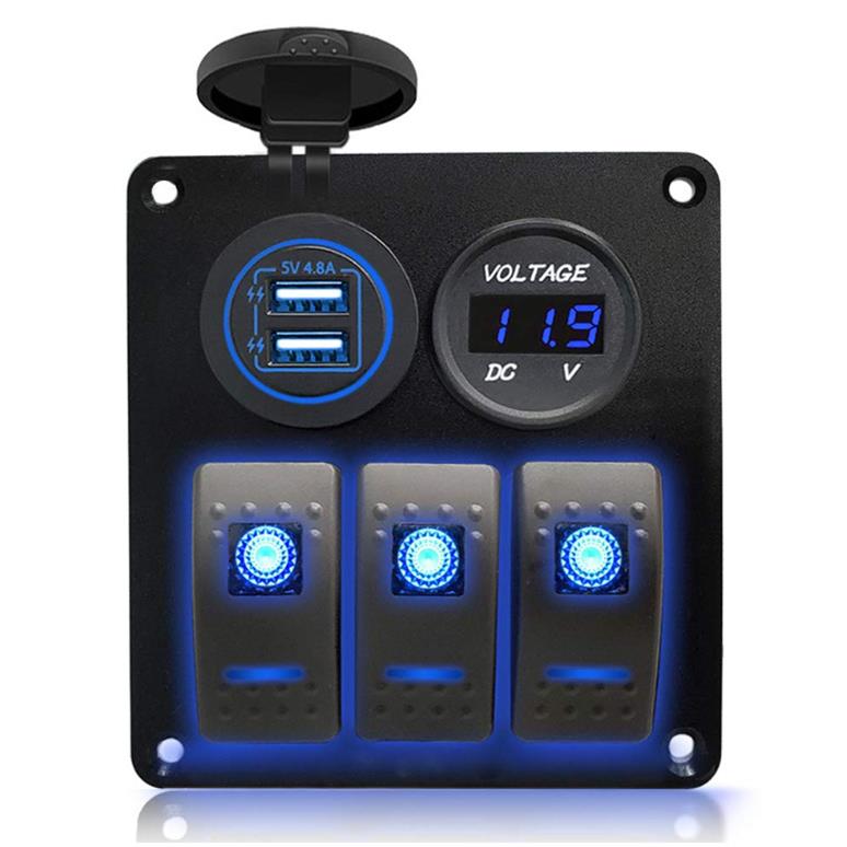 汽车游艇轮船改装面板3位组合开关带12-24V车船通用ON-OFF功能