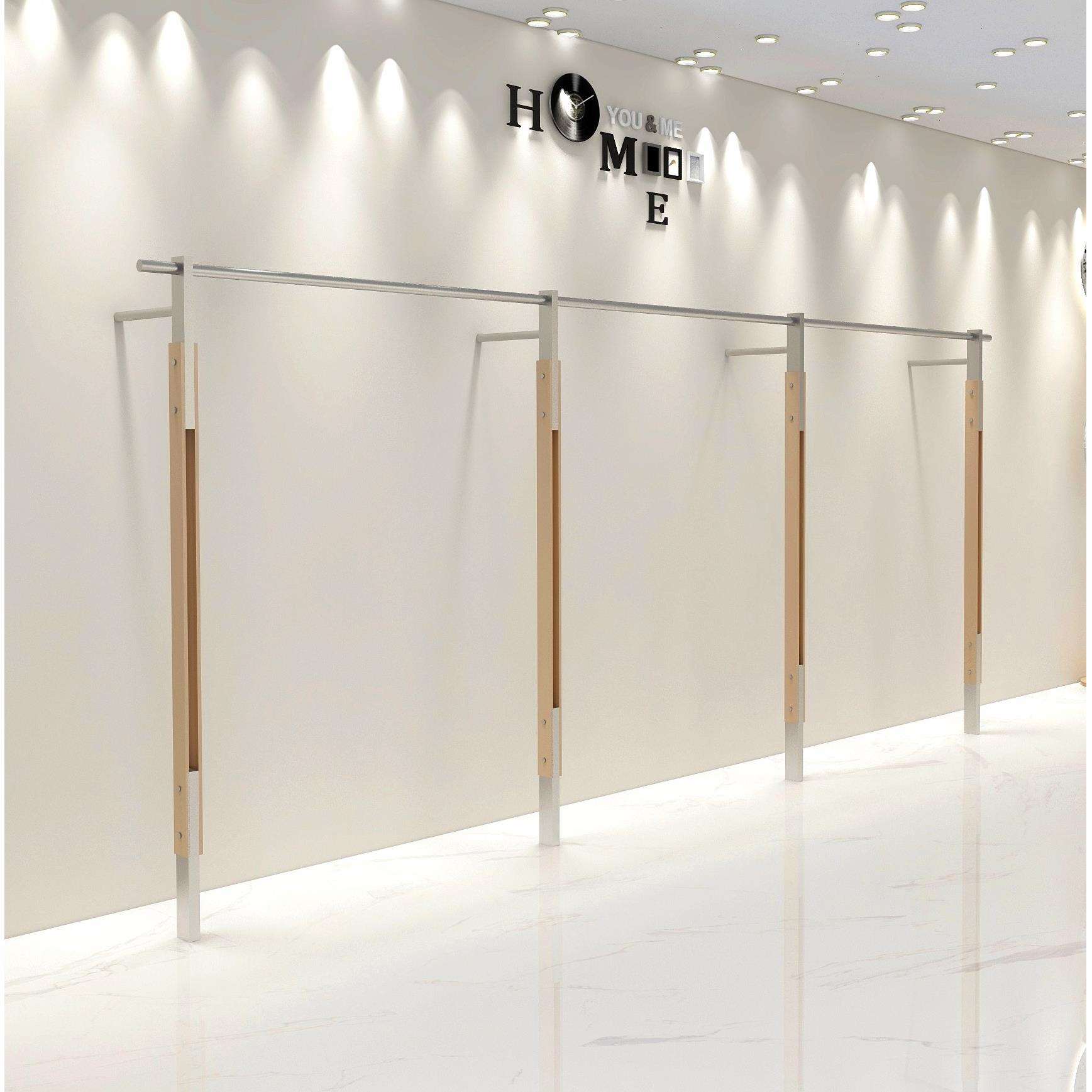 服装店展示架原木色不锈钢上墙挂衣架落地陈列架女装店衣服货架