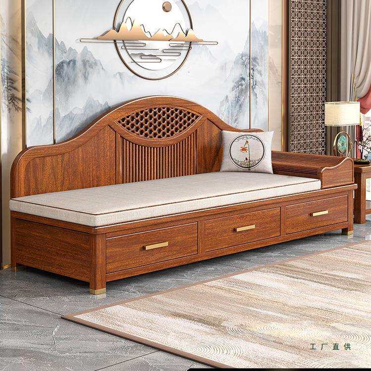 新中式实木贵妃椅胡桃木贵妃榻卧室单人沙发美人塌小户型阳台躺椅