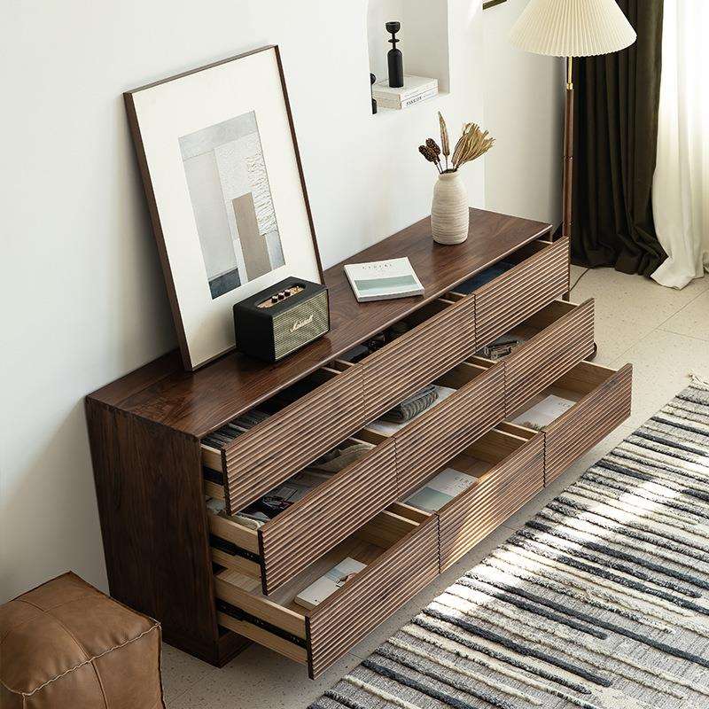 北欧黑胡桃木全实木边柜现代简约卧室日式樱桃木储物收纳柜九斗柜