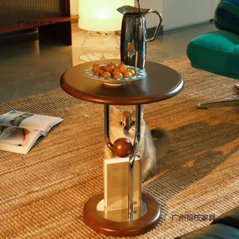 实木沙发边角茶几卧室极窄床头柜行星圆桌简约高级感小型置物花架