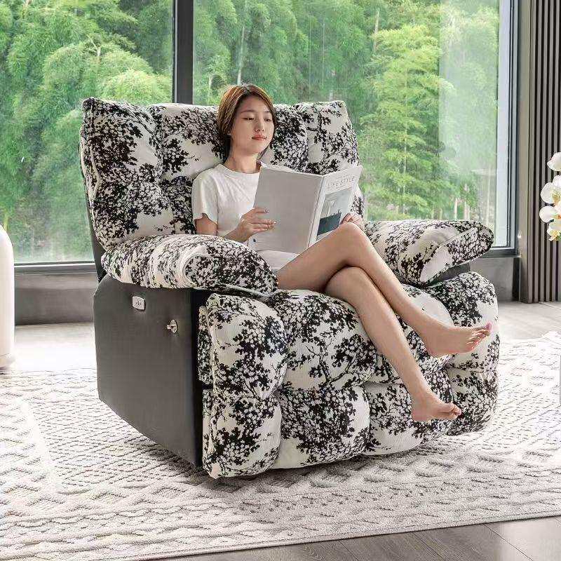 多功能电动懒人沙发椅可睡可躺旋转客厅家用水墨布艺单人休闲摇椅