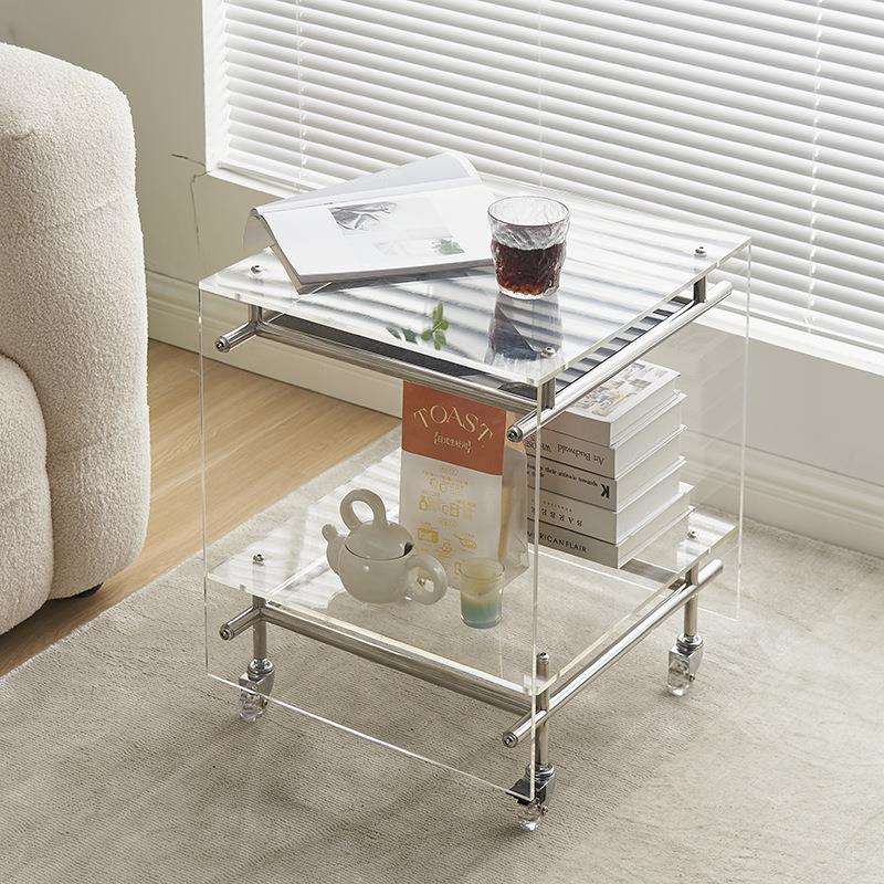 亚克力边几现代轻奢极简网红床头柜中古茶几沙发收纳可移动小推车