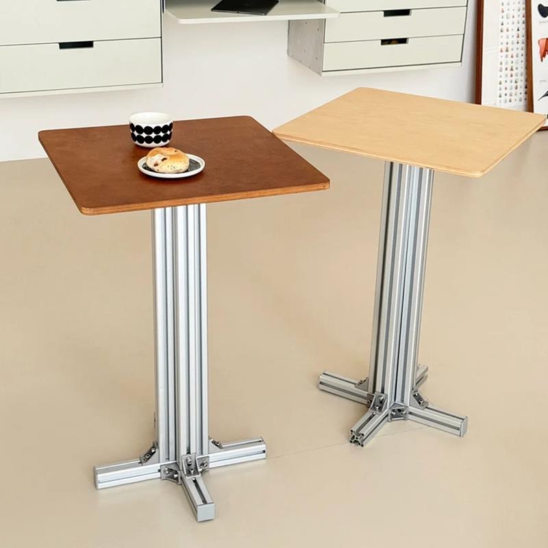 桦木海洋板铝型材奶茶店咖啡桌咖啡厅小方桌设计师款工业风小圆桌