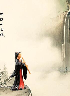 热卖精品树脂国风复古吹箫人物摆件造景装饰奇石盆景假山沙盘置景