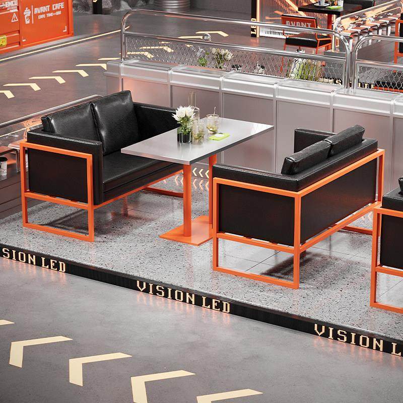 网红桌椅组合奶茶店咖啡厅健身房烧烤店烤肉店工业风创意卡座沙发