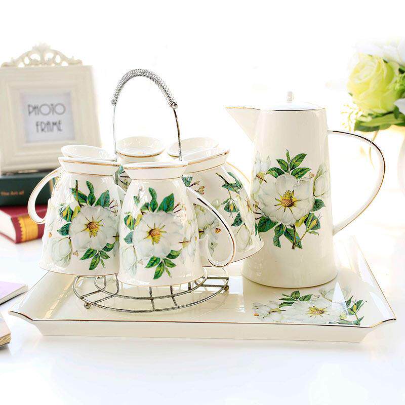 陶瓷杯具套装家用水杯客厅杯子托盘杯具欧式耐热茶杯冷水壶结婚