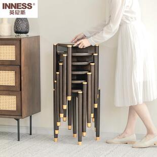 英尼斯 实木凳子椅子休闲圆凳客厅家用餐凳高凳简约小板凳可叠放