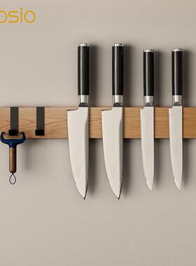 MIOSIO实木磁吸刀架磁力置物架厨房用品磁性刀座壁挂式橡胶木挂杆