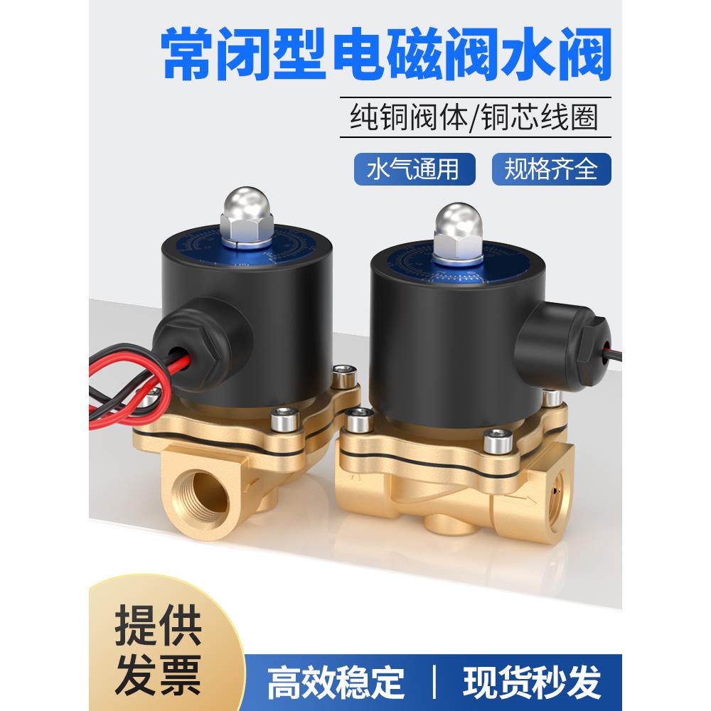 2W025常闭电磁水阀气阀220V铜开关阀2分4分6分1寸放水控制阀DC24V