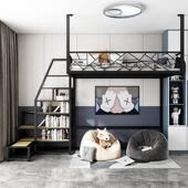 定制简约省空间高架床吊床悬空床铁艺床上床下桌阁楼床上铺单上层