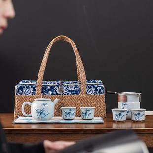 快客杯功夫茶具套装 陶瓷旅行茶具家用户外露营便携式 收纳包袋盒子