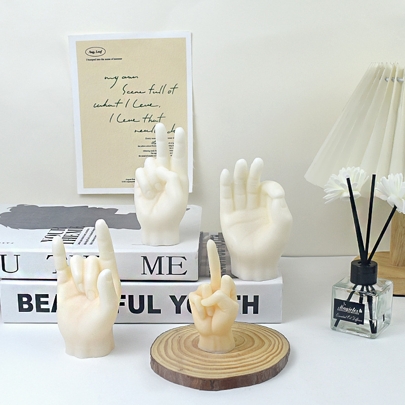手势蜡烛硅胶模具diy创意OK比耶手指造型蜡烛树脂摆件手工皂