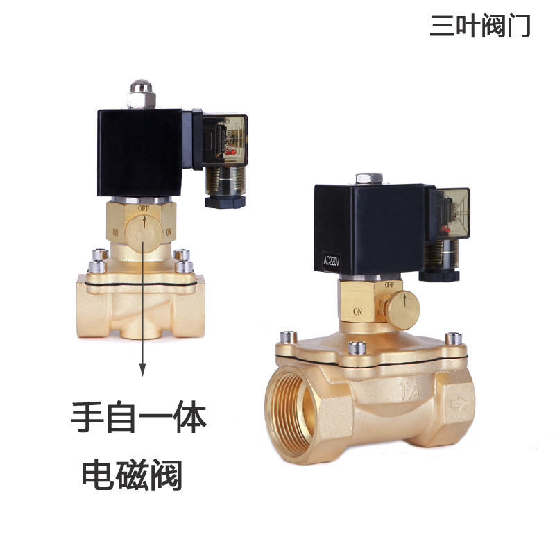 电磁阀水阀 气阀 优质铜阀 手自一体 带手动应急开关AC220V DC24V