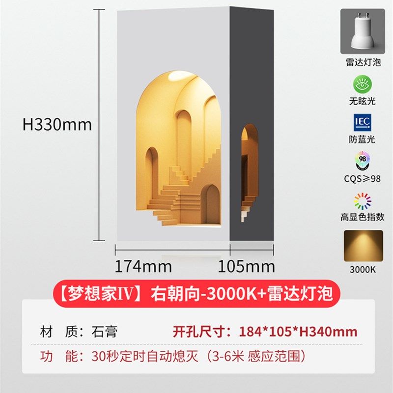 免布线充电石膏壁灯嵌入式转角墙角感应灯内嵌预埋楼梯走廊氛围灯,全屋定制,柜体,淘宝优惠券,粉丝福利购,淘宝优惠卷