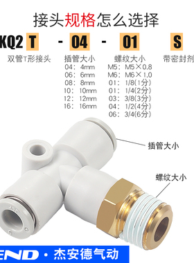 气管接头KQ2Y螺纹三通快速快插KQ2U-KQ2T-06-01S-08-02S-10-03S