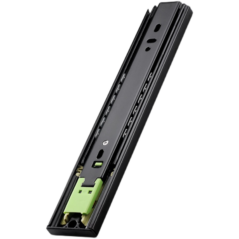 按压反弹抽屉轨道黑色厚阻尼缓冲静音8寸三节导轨触碰式自弹滑轨