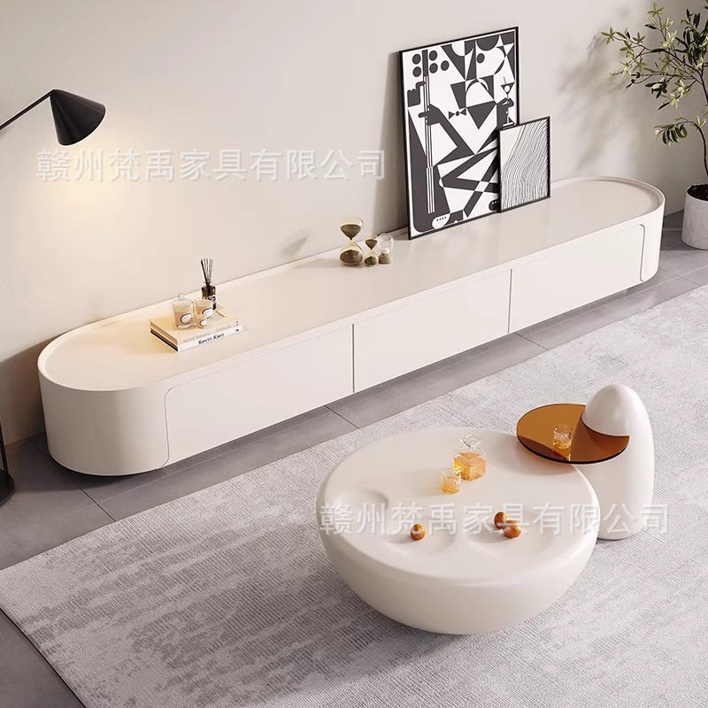 奶油风电视柜客厅家用小户型2025新款简约现代白茶几电视机柜组合,住宅家具,茶几+电视柜,淘宝优惠券,粉丝福利购,淘宝优惠卷