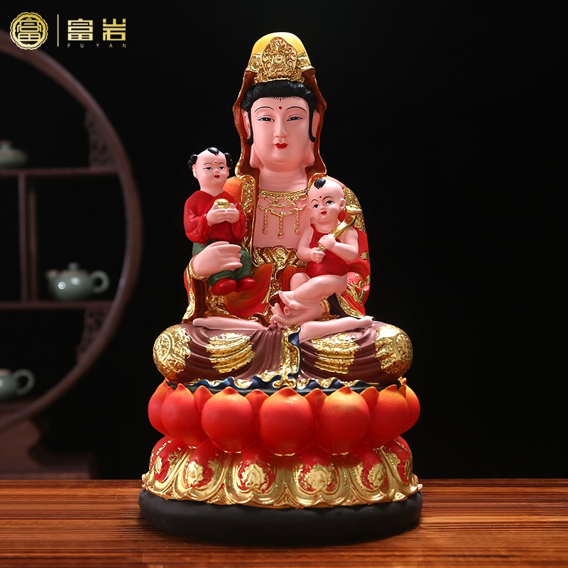 速发送观子音供像家用佛奉摆件双子观世音菩萨注生娘娘树脂神像