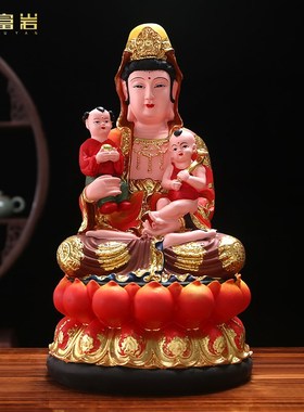 速发送观子音供像家用佛奉摆件双子观世音菩萨注生娘娘树脂神像