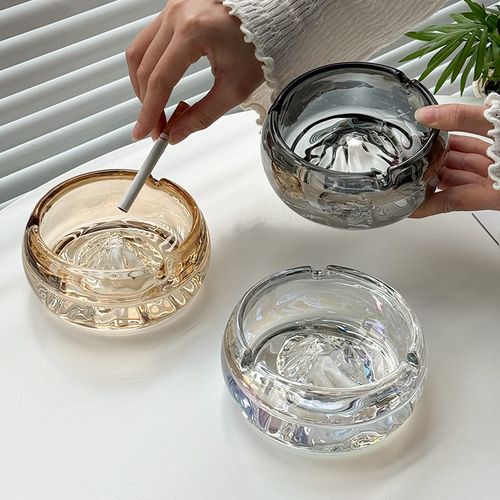 速发感奢高灰轻玻璃烟级缸家用客厅办公室时尚创意摆件透明烟缸