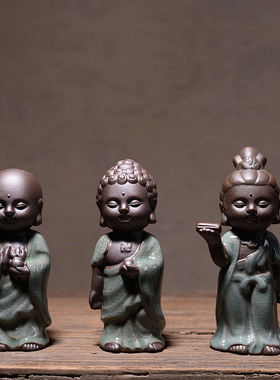 速发精品哥窑开片观养个性可夫茶宠摆件 小佛像如来功音多肉花盆