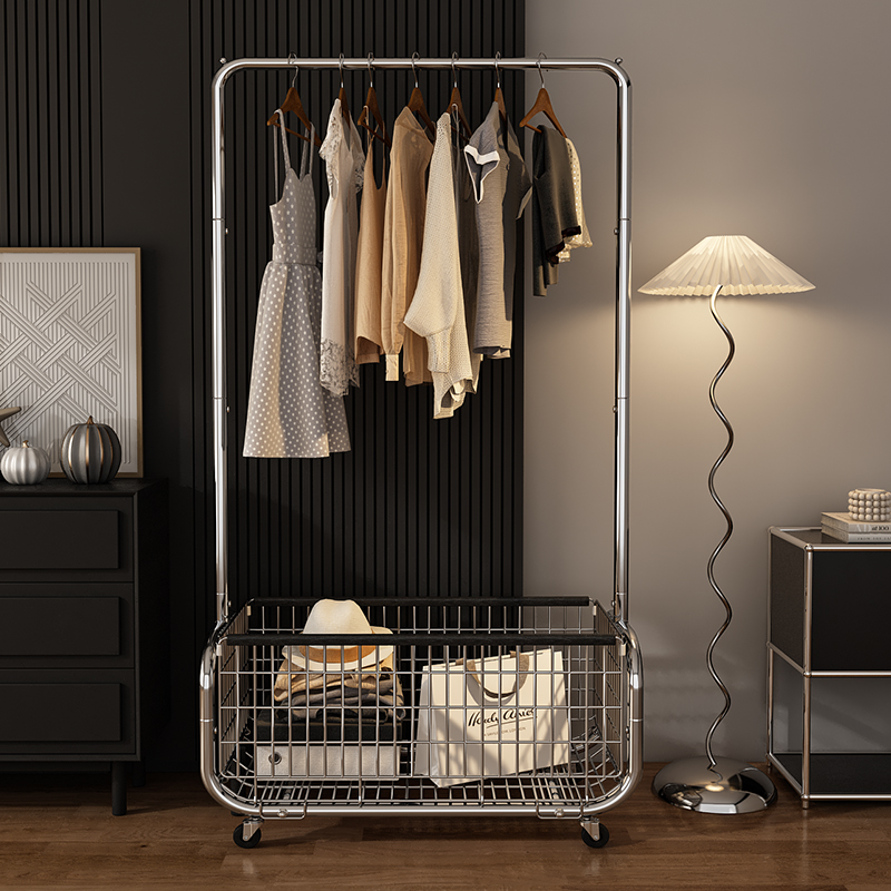 速发轻家挂衣架落地卧奢室用可移动衣帽架衣服置物架小型收纳层架