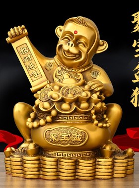 速发铜猴子摆件纯宝聚铜盆猴生肖猴福办客厅猴公室门店装饰品聚宝