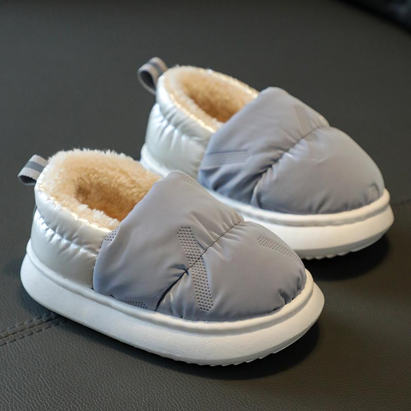 速发冬室棉拖鞋居童男童2-岁羽绒布防水保暖天内家儿加绒宝宝棉鞋
