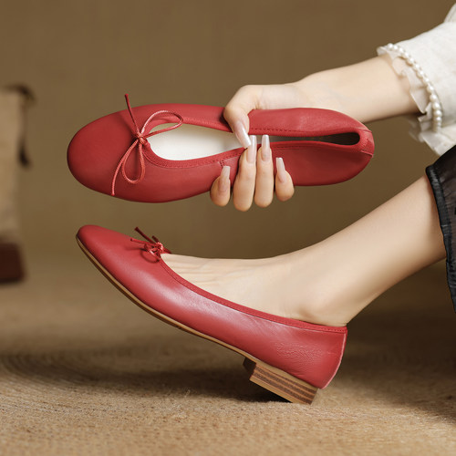 2cm羊皮蝴蝶结玛丽珍浅口单鞋