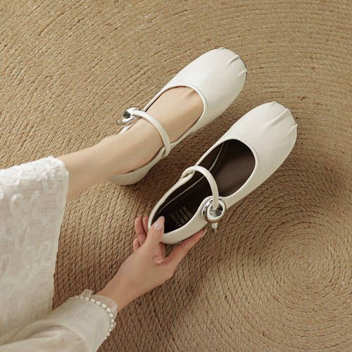 2cm低跟一字带羊皮玛丽珍单鞋