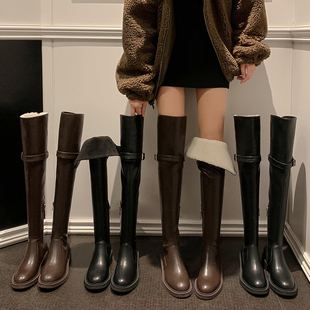 骑士靴子女长筒靴两穿2024新款 秋冬过膝粗跟高筒靴小个子毛毛长靴