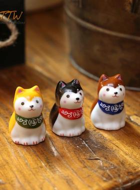 日式杂货风格卡通迷你柴犬小狗动物公仔摆件招财微景观装饰摆件