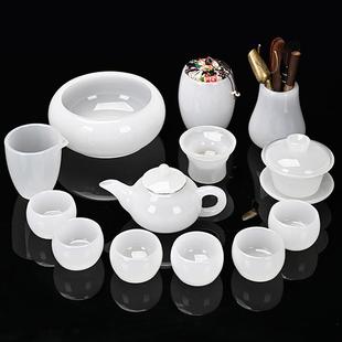 茶杯功夫家用高档白玉琉璃盖碗简约茶杯泡茶壶 琉璃玉瓷茶具套装