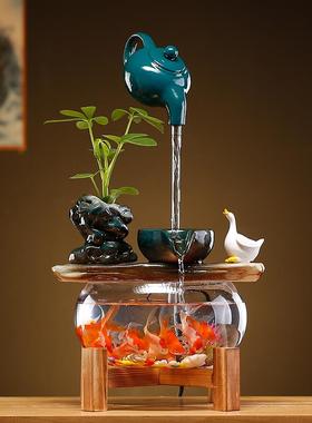 循环流水器生财摆件客厅家居创意桌面玻璃鱼缸景观办公室开业礼品