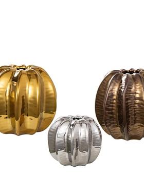 简约陶瓷花瓶南瓜形折纸摆件 纯手工轻奢花瓶万圣节家居装工艺品