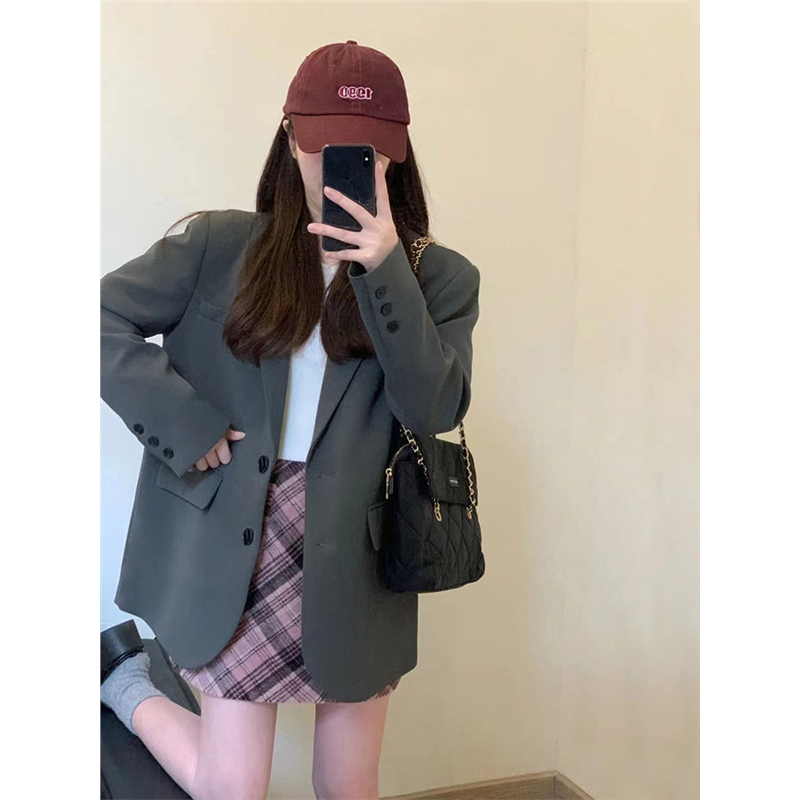灰色西装外套女2025新款小个子秋季高级感韩版宽松休闲西服上衣