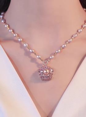 花朵淡水珍珠项链新中式转运珠锁骨链精美玫瑰礼盒送老婆节日礼物