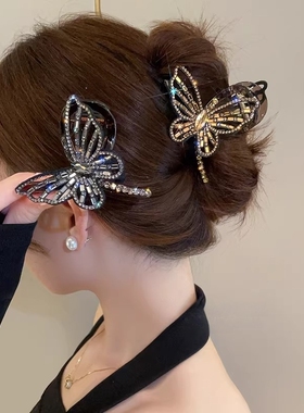 高级感满钻蝴蝶抓夹女2025新款水钻后脑勺鲨鱼夹时尚百搭盘发抓夹