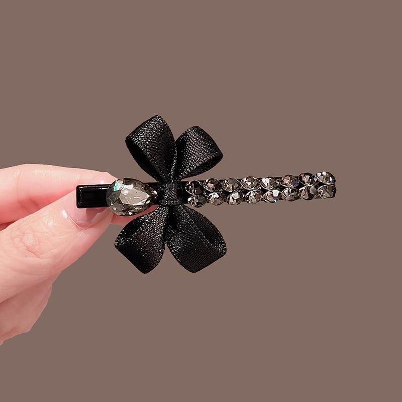 高级感蝴蝶结水晶边夹气质鸭嘴夹