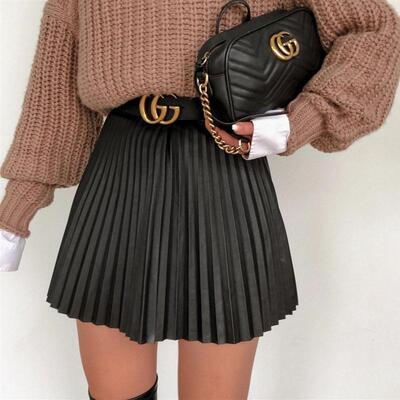 Draped pleated knitted mini skirts Women winter short skirt